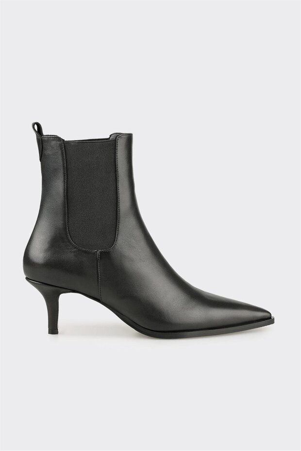 Siyah Deri Kadın Klasik Bot - 1