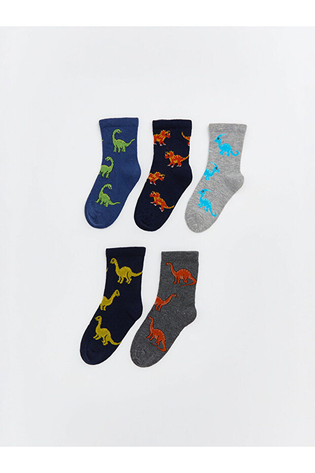 Vizyon New Season Dinosaur Patterned Boys' Socks 5-Piece Set