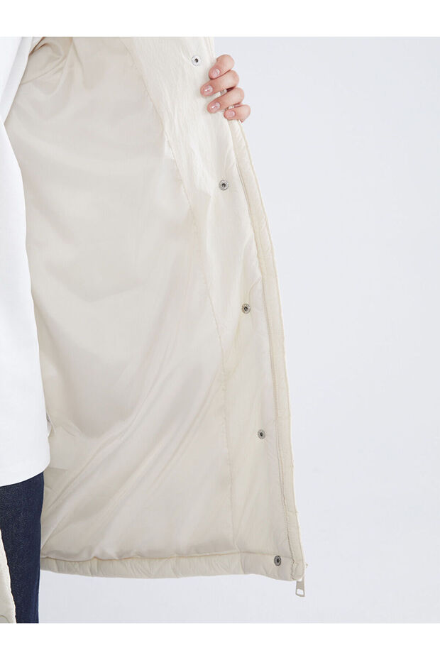 Kapüşonlu Kapitone Oversize Kadın Şişme Mont - 4