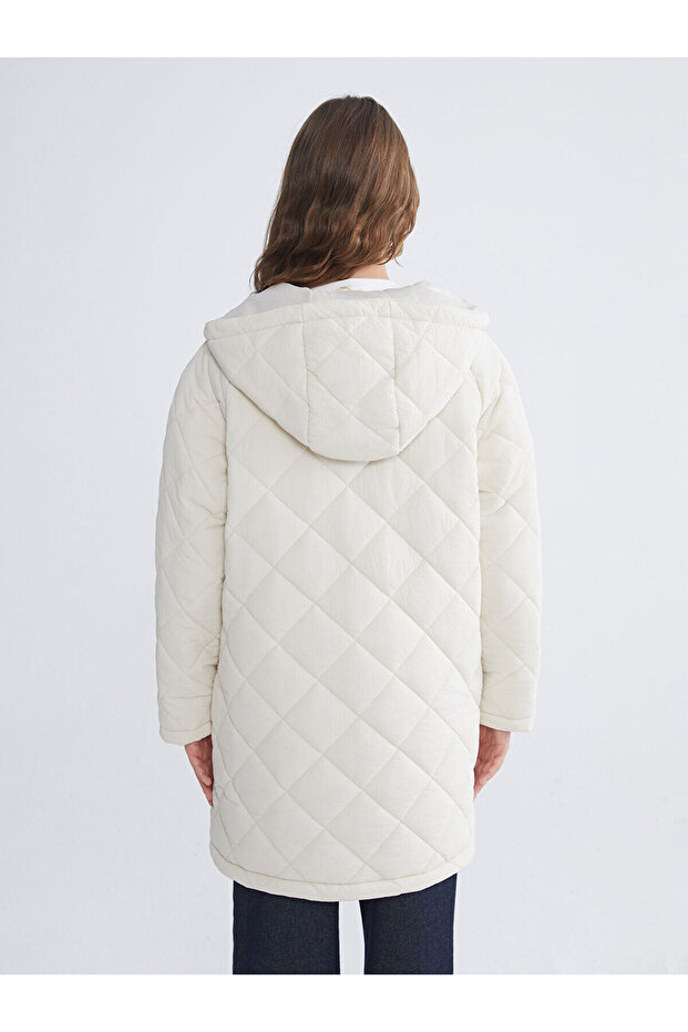 Kapüşonlu Kapitone Oversize Kadın Şişme Mont - 5