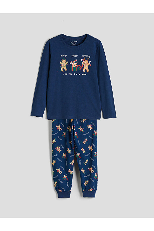 Peak Yeni Sezon Bisiklet Yaka Yılbaşı Temalı Erkek Çocuk Pijama Takımı - 1