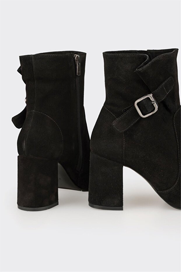 Siyah Deri Kadın Klasik Bot - 4