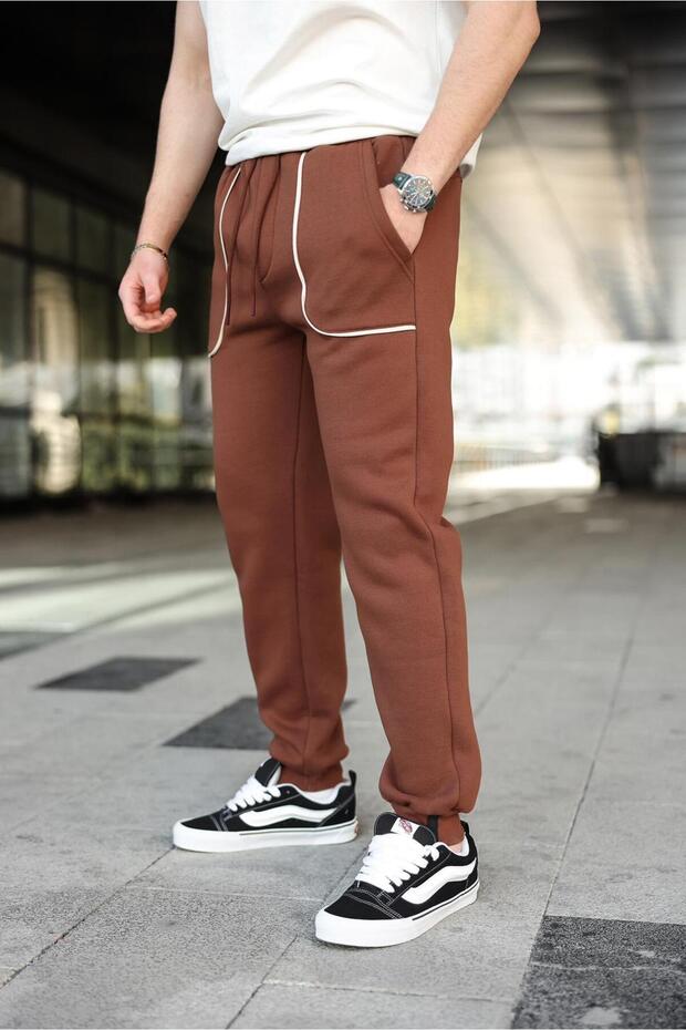 بنطال رياضي Acı Brown تفاصيل مخططة E6581