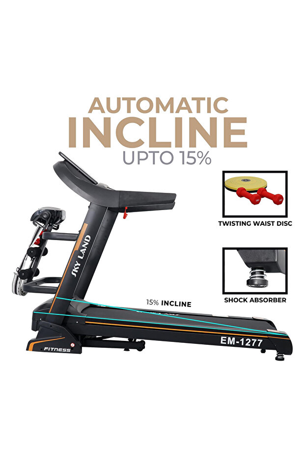Foldable Treadmill with Massager For Home Use EM-1277 Auto Incline, 130kg Weight Capacity, Bluetooth - 3