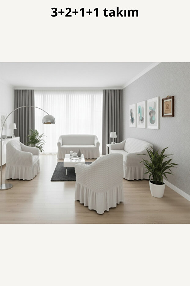 Bürümcük Sofa, Couch, Sofa Bed Cover, with Skirt, Stretch, Flexible, Elastic, 3+2+1+1 Sofa Cover Set