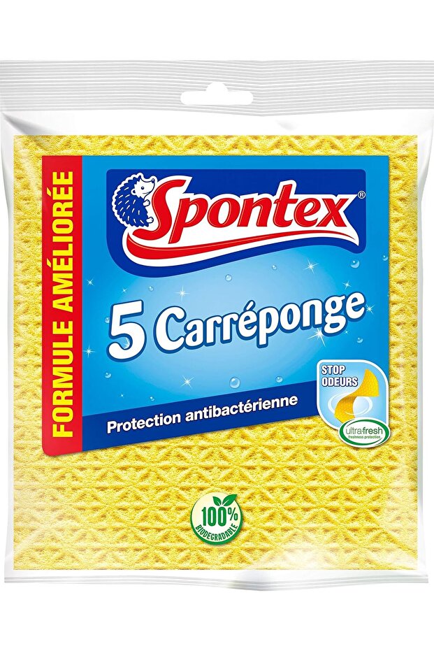 Sponge Cloths with Anti-bacterial Protection, Biodegradable, Yellow, 5 Pieces
