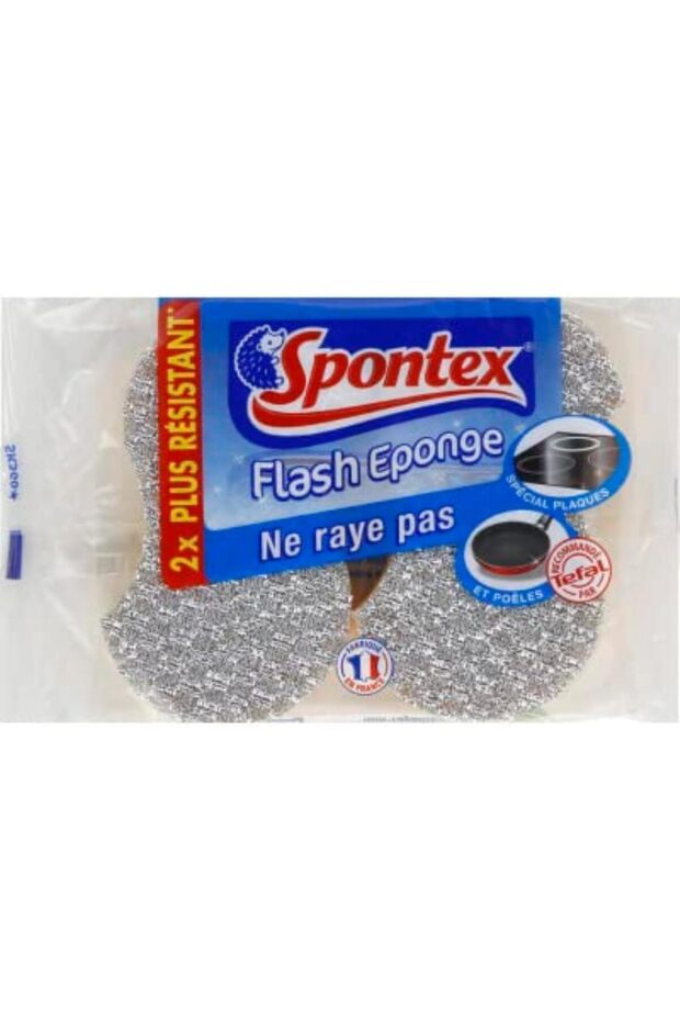Flash Sponge, Non-Scratch, Machine Washable, Bleach Resistant, Silver, Pack of 2