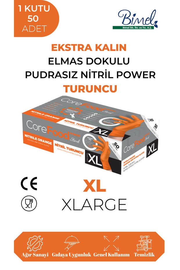 Nitrile Orange Power Powder-Free Examination Gloves XL - 1 Pack of 50