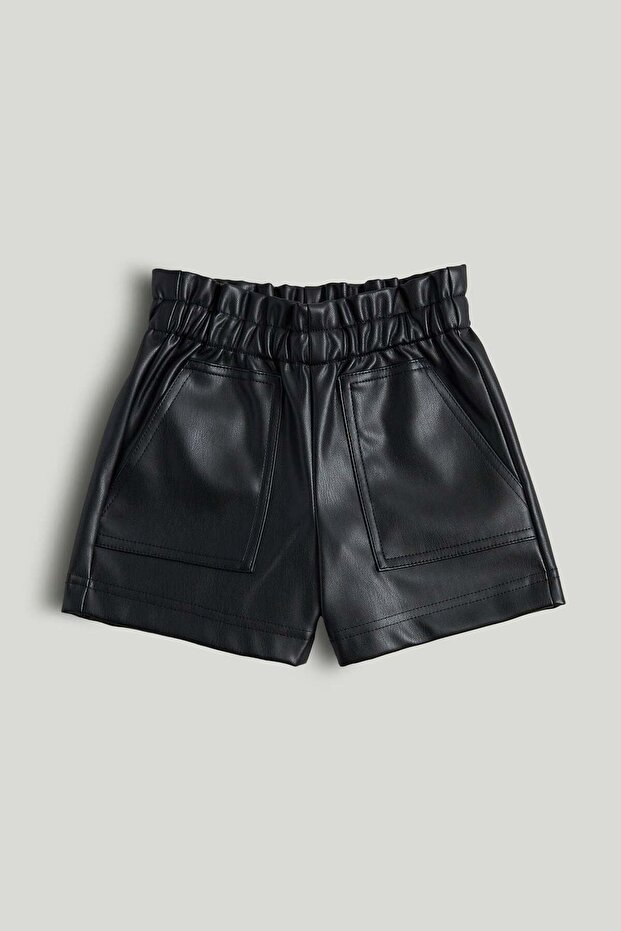 Black Faux-Leather Shorts