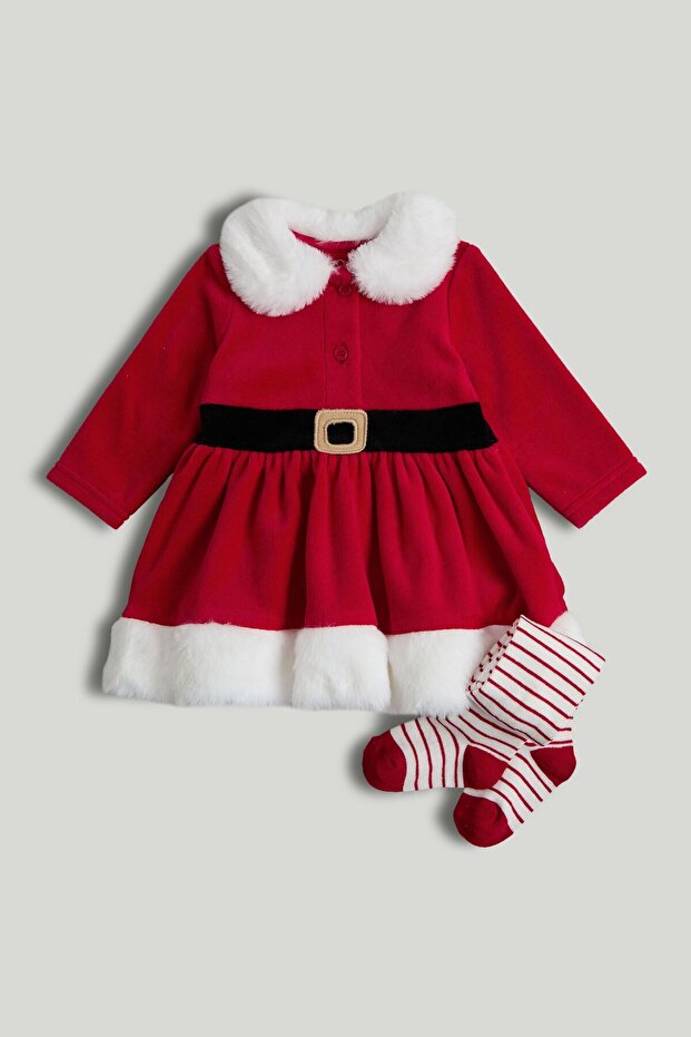 Santa Dress and Tights Set