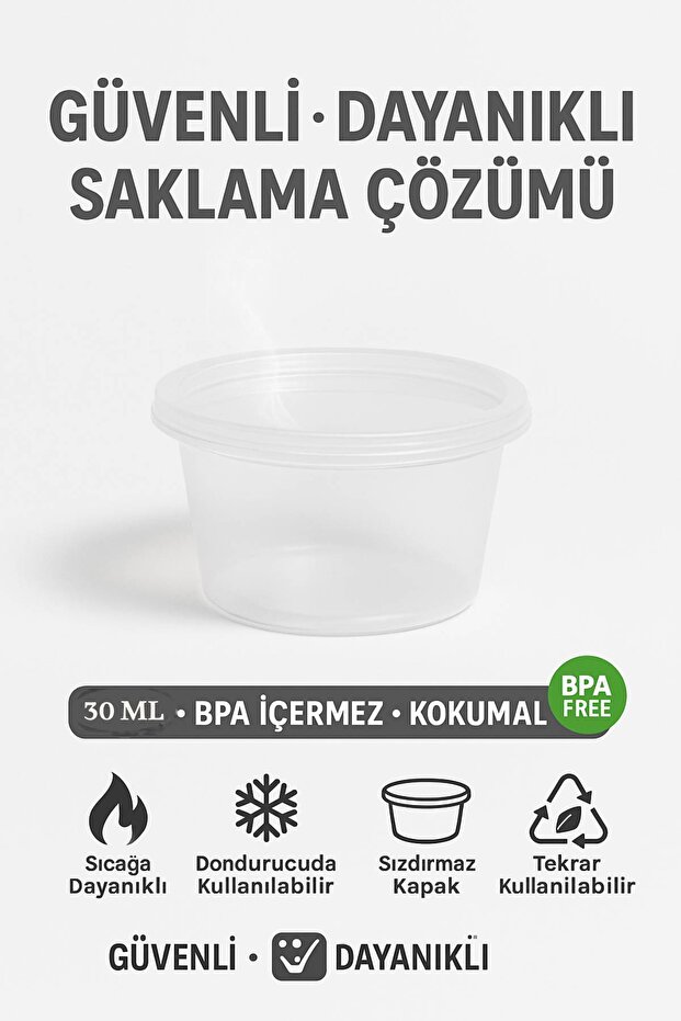 30 ml Kendinden Kapaklı Şeffaf Sosluk – Sızdırmaz, Sıcağa Dayanıklı, Tekrar Kullanılabilir 50’li Set - 7