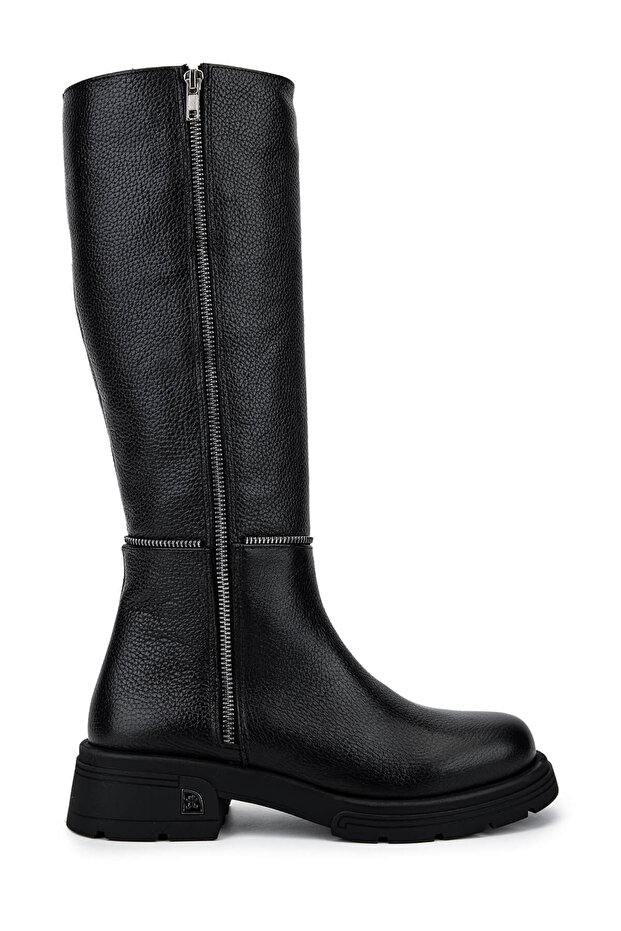 Women's Genuine Leather Black Floater Classic Boots