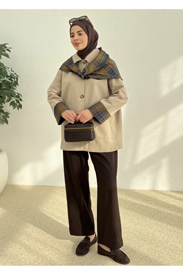 Bej Ekose Garnili Trenç - 7620 - 7