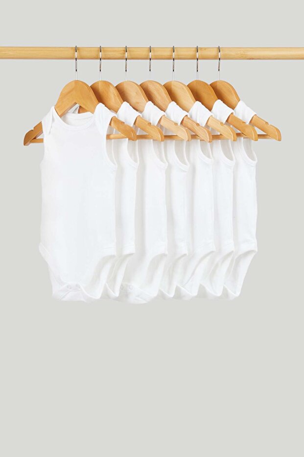 White Sleeveless Bodysuits - 7 Pack - 6