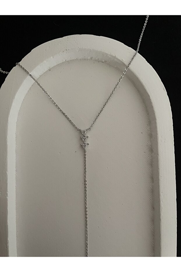 Çelik Silver Y Model Dekolte Kolye - 1