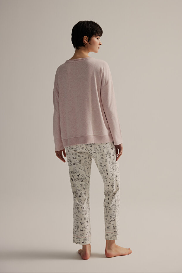 Kadın Pamuklu Uzun Kollu Pijama Takımı - 4