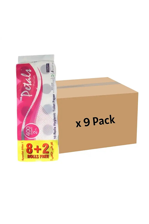 Premium 2 PLY Bulk 8 + 2 Rolls Hygienic Toilet Paper 400 Sheets-9 Pack