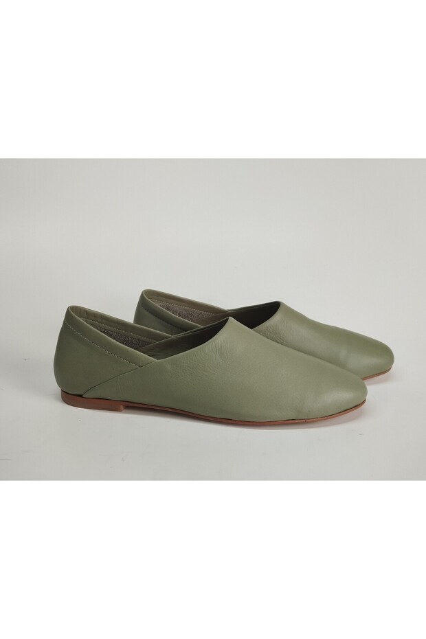 Women's Genuine Leather (Pearl) Green Ballerina Shoes
