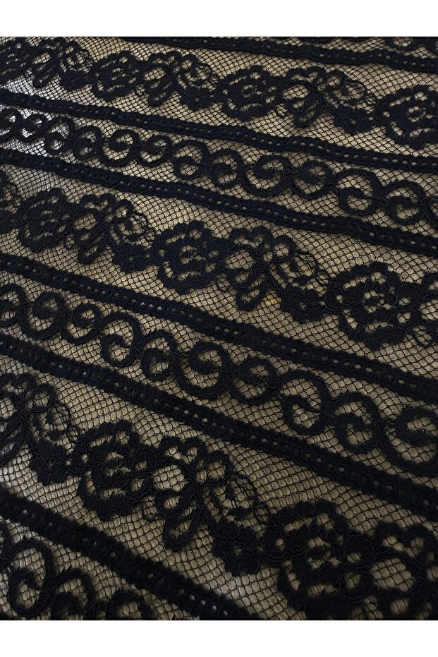 Black Striped Patterned Lace Fabric – 135 cm Width |   Elbiselik – a Piped K Fabric - 1