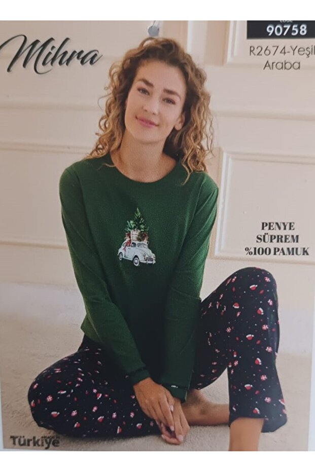 380-10-25 100% Cotton Single Jersey Combed Fabric Crew Neck Long Sleeve Women's Pajama Set