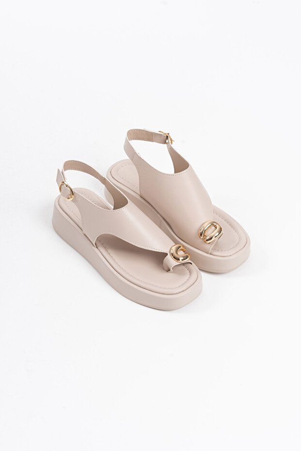 Milena Beige Skin Buckle Detailed Sandals