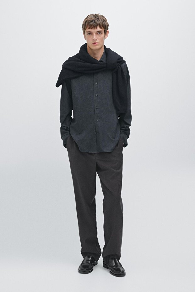 Regular fit kareli dokulu melanj gömlek - 1