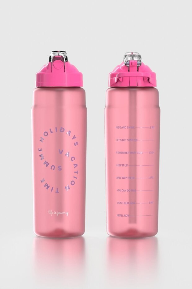 Falcon Writing Patterned 800 ml Tritan Flask with Straw 912140 Fuchsia - 2