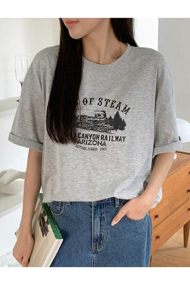 Women's Age Of Steam Gray Oversize T-Shirt