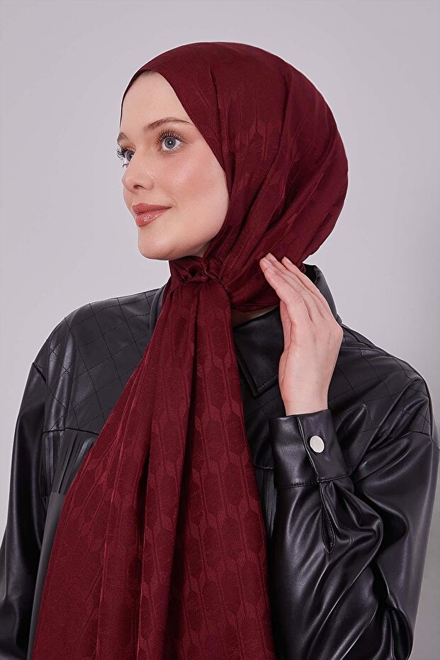 Bordo Desenli Janjan Şal - 1