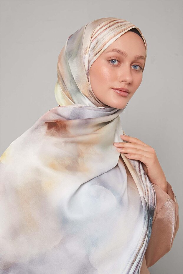 Hardal Ebruli Desen Twill Şal - 2