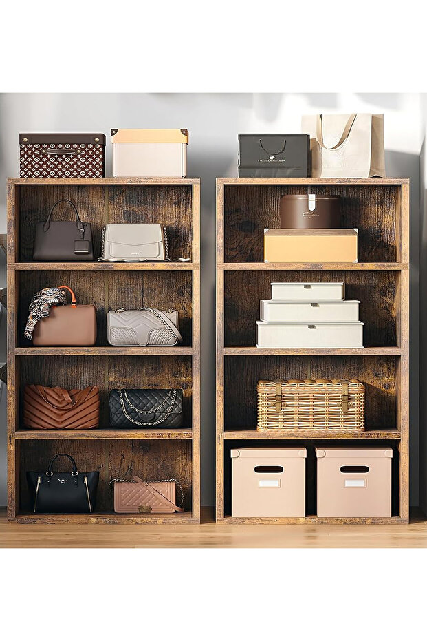 خزانة كتب بأربع طبقات، رفوف تخزين، رف عرض مفتوح، تصميم مقصورة، رفوف قائمة - 5