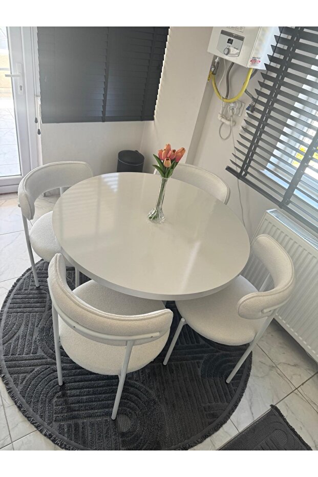 Yuvarlak Ahşap Masa Takımı Bohem 4 Kişilik Mutfak Masa Sandalye Takımı İskandinav - 1