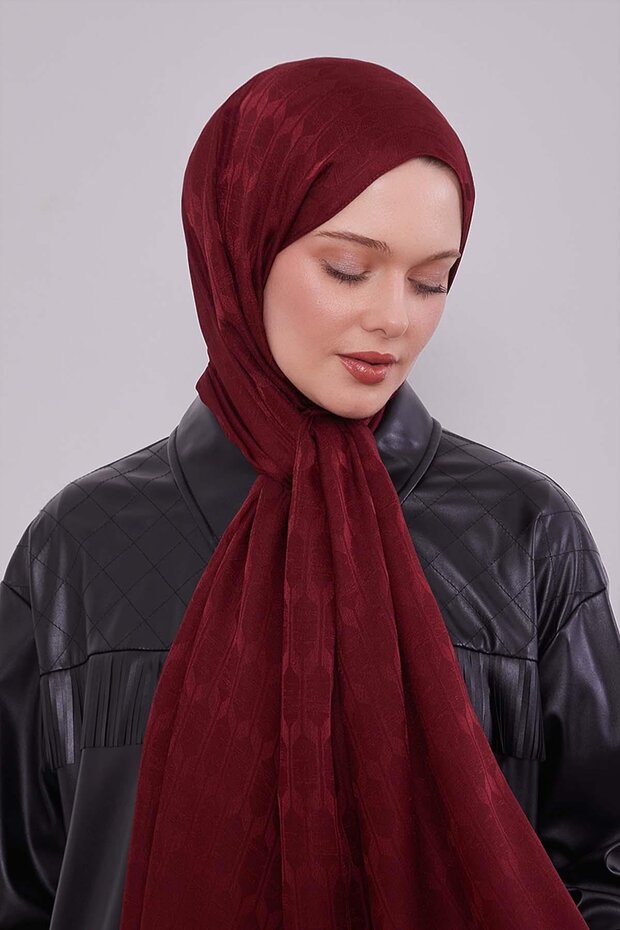 Bordo Desenli Janjan Şal - 3