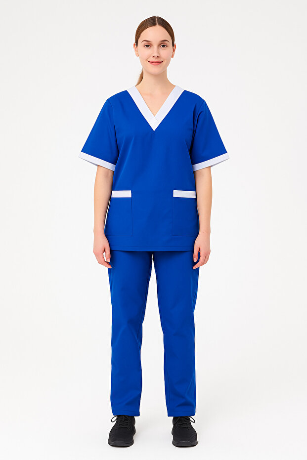 Women’s Scrub Set with White Trim – Uniform for Nurses and Cleaning Staff | V-Neck Top and Pants