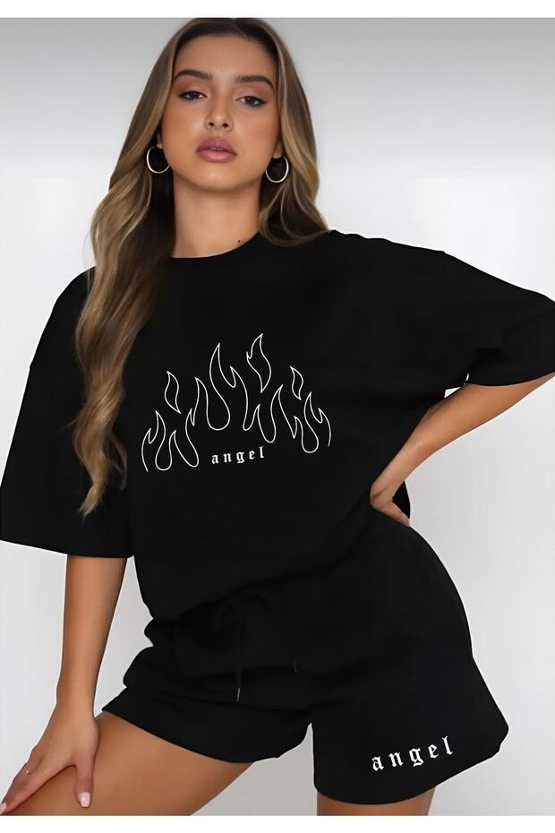 طقم شورت نسائي بطبعة Flame Angel