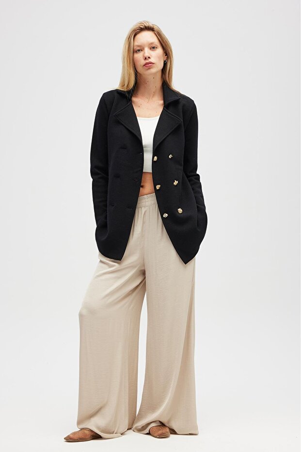 Jisha, Kadın Örme Triko Blazer Ceket - Siyah - 6