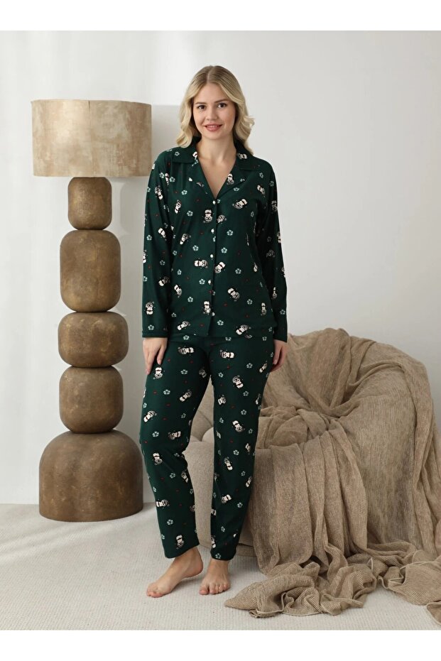 طقم بيجامة من الجلد المدبوغ بأزرار - 1