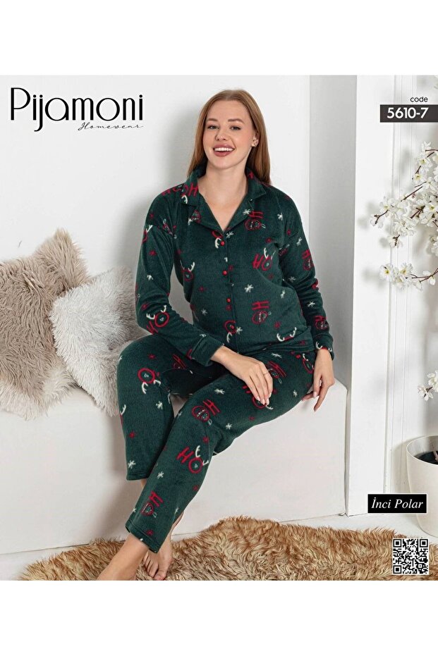 İNCİ POLAR DÜĞMELİ PİJAMA TAKIMI - 1