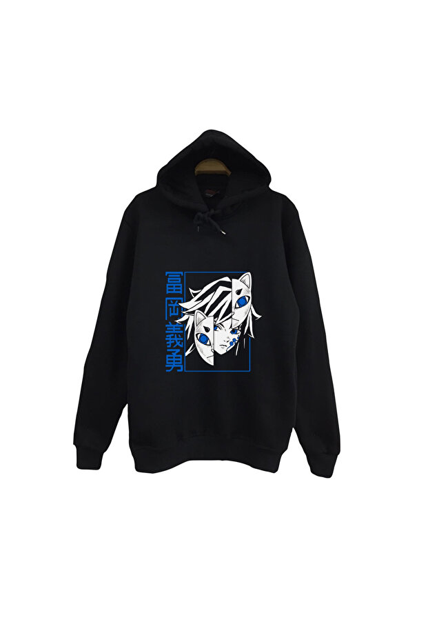 Demon Slayer Anime Printed Unisex 100% Cotton Hooded Black Sweatshirt