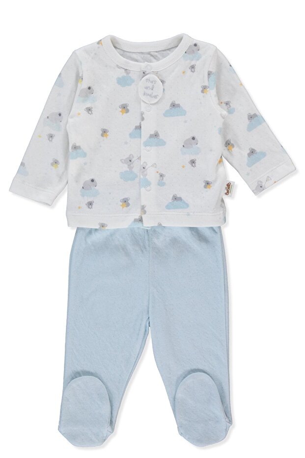 Organic Single-Ply Double-Pulled Pajama Set (Organic Stars and Koalas) Blue