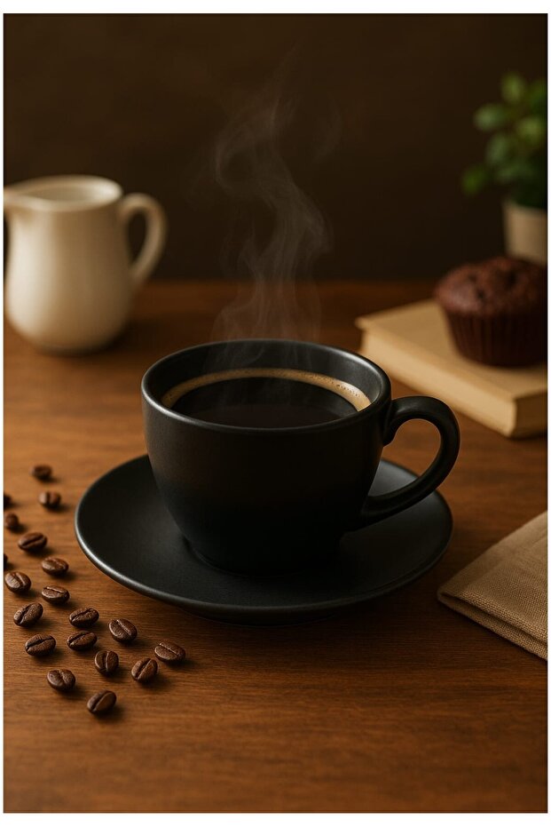 Zeugma Matte Black Turkish Coffee Cup Set of 6