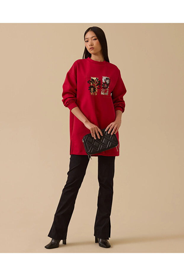 Çiçek Baskılı Sweatshirt - 1