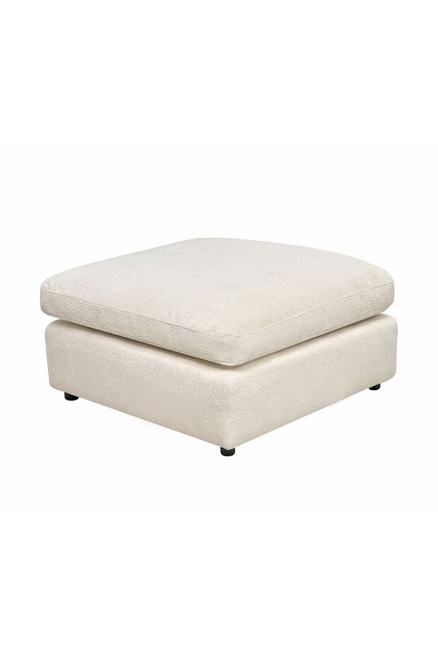 Neithan Ottoman Fabric Sofa - Beige, Stylish 1-Seater Ottoman, 94x94x45cm, Durable Wood & Fabric