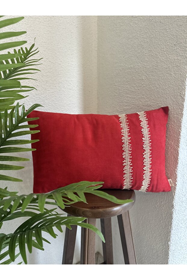 Red Living Room Throw Pillow Cover with Gold Detail