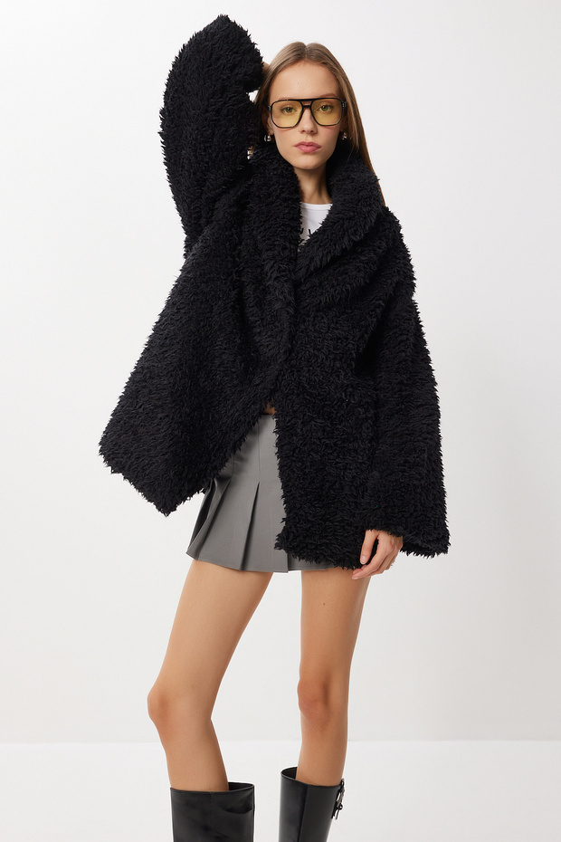 Oversized Faux Fur Coat Lvw0008 Black