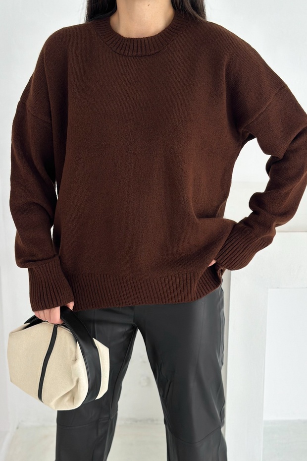 Women's Brown Standard Size Oversize Knitwear Sweater