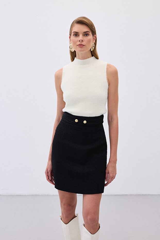 Sıfır Kol Sakallı Triko Bluz - Ekru - 5