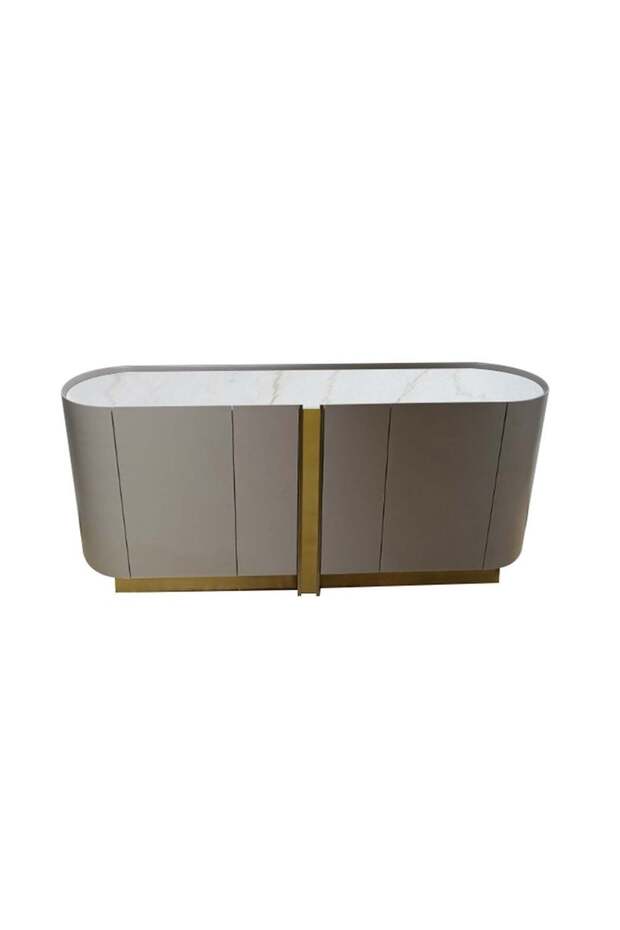 AlLayal Marble Top Buffet Cabinet, Elegant Brown & Brushed Gold, 180x45x80cm, Durable Melamine & MDF