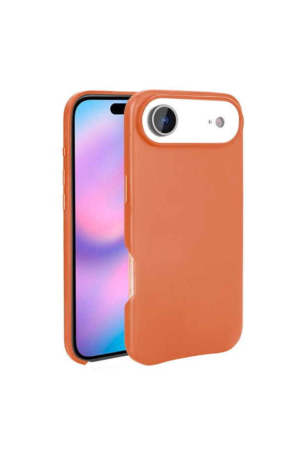iPhone 17 Air Compatible Case Magsafe Supported Pu Leather Look Kupra Cover - Orange - T39535