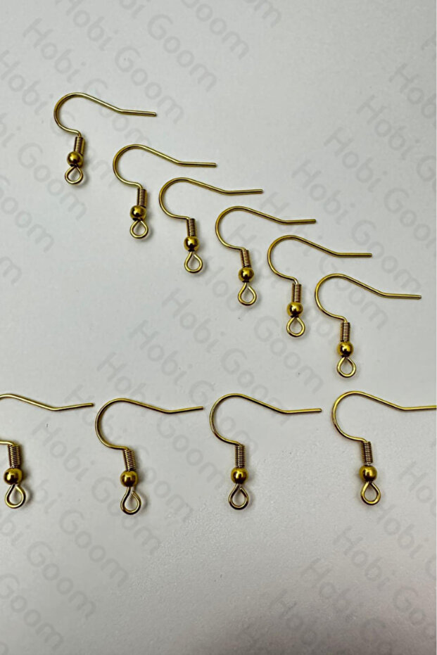 Takı Yapımı / Üretimi İçin Gold Renk Paslanmaz Çelik Küpe Kancası | Küpe Aparatı | 5 çift (10 Adet) - 3